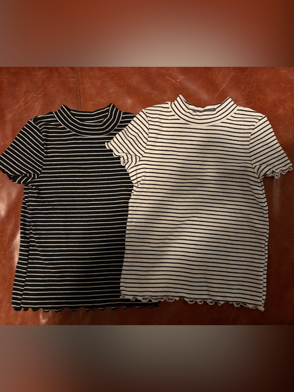 2 - Cat & Jack Striped Lettuce-Edge Short Sleeve Tops - Black and White